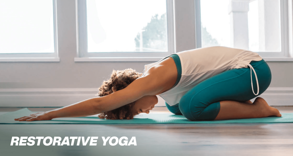 a women doing Restorative yoga